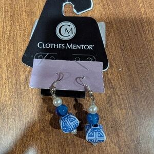 Royal Blue Tassel Earrings with‎ Textured Beads